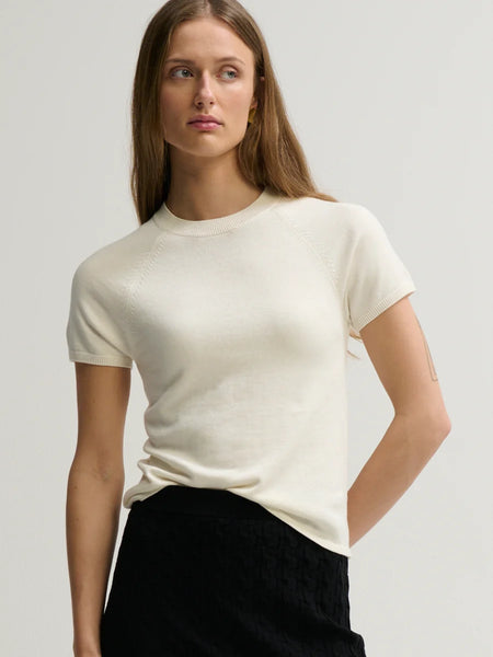 Cotton/Silk Raglan Short Sleeve Sweater in Ivory