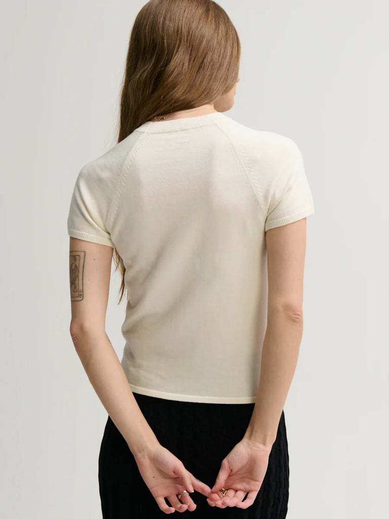 Cotton/Silk Raglan Short Sleeve Sweater in Ivory