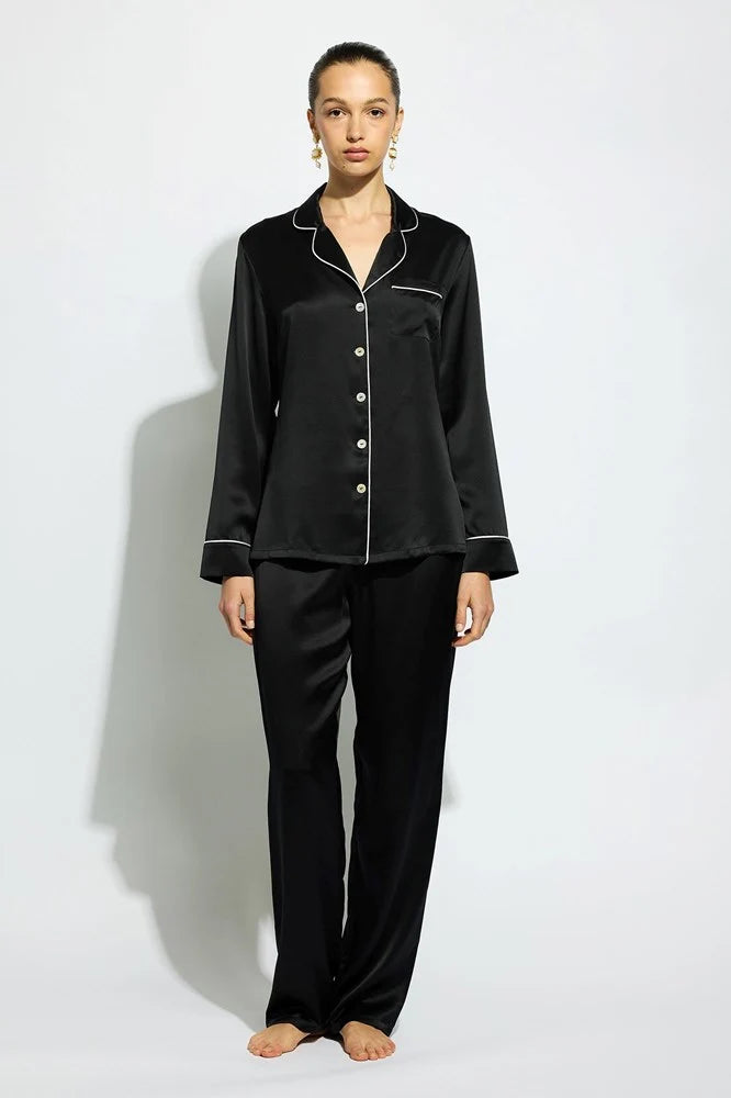 FINE FINISHES Silk Long PJ Set in Black