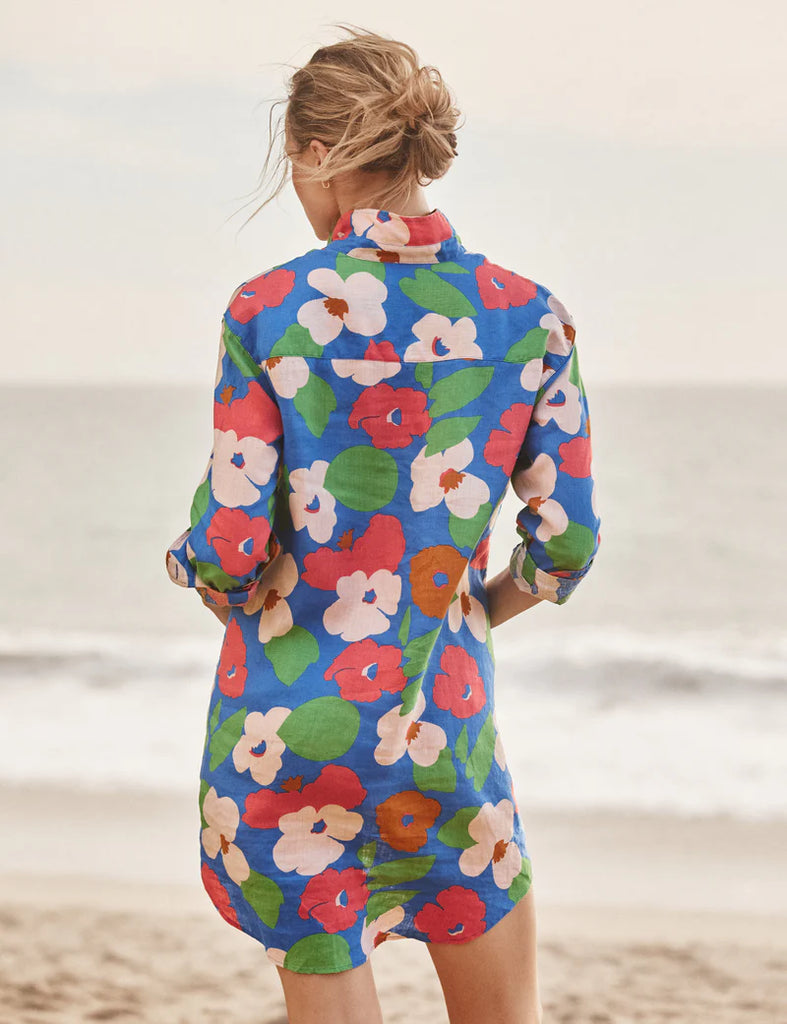 MARY Linen Shirt Dress in Bright Blue Floral