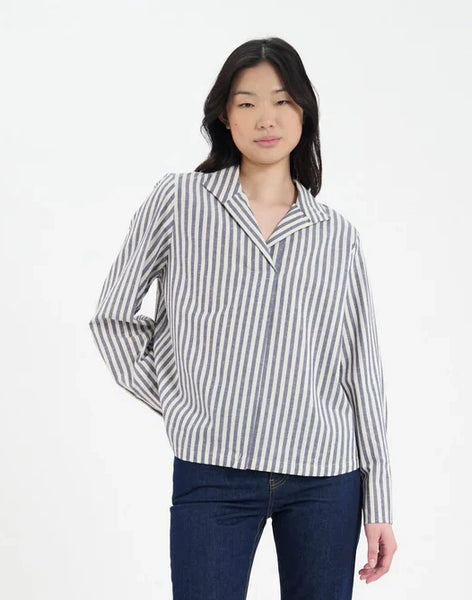 NOA Collard Blouse in Blue Stripe