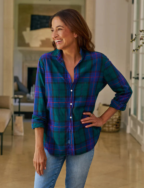 EILEEN Flannel Button Down in Blue Green Red Plaid