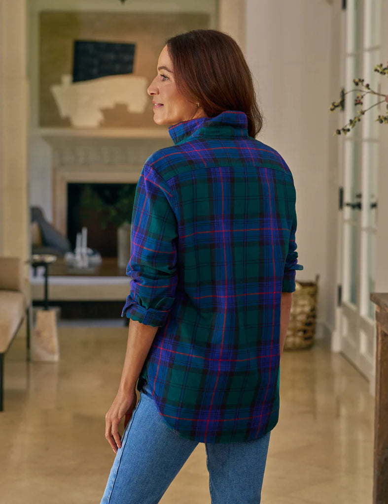 EILEEN Flannel Button Down in Blue Green Red Plaid