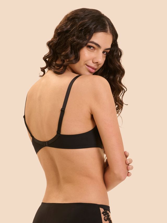 SAGA Full Coverage Plunge Bra in Black Tattoo