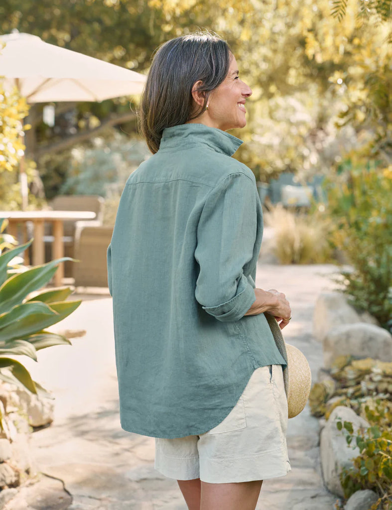 EILEEN Linen Button Down in Eucalyptus