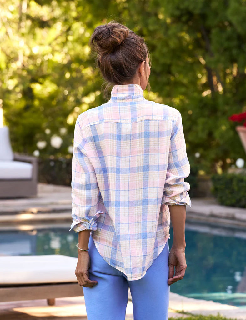 EILEEN Linen Button Down in Pink/Sand Blue Plaid