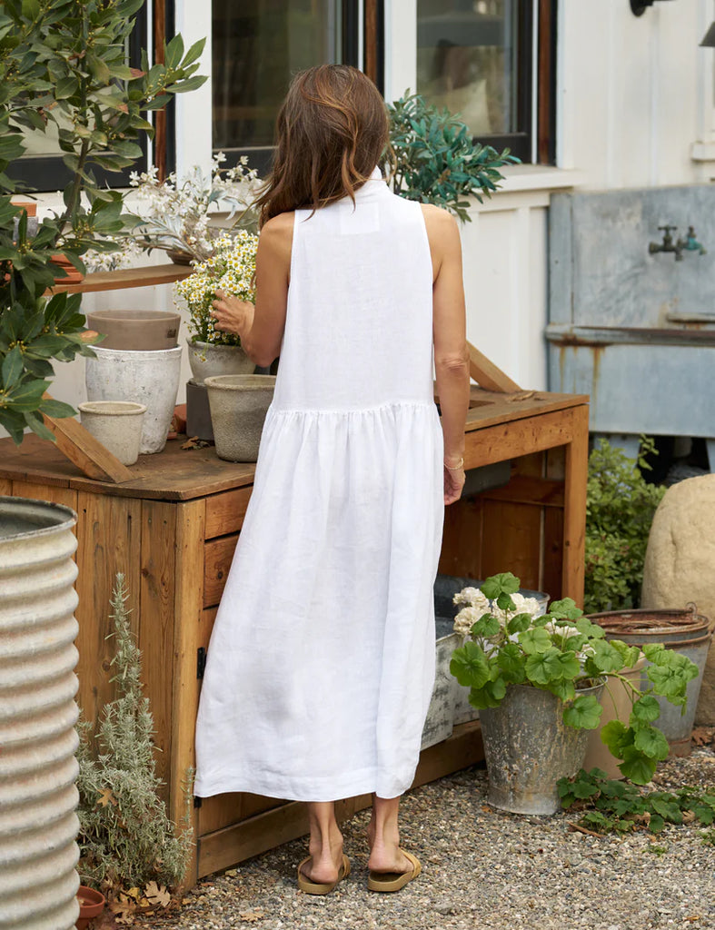 DAPHNE Linen Sleeveless Dress in White