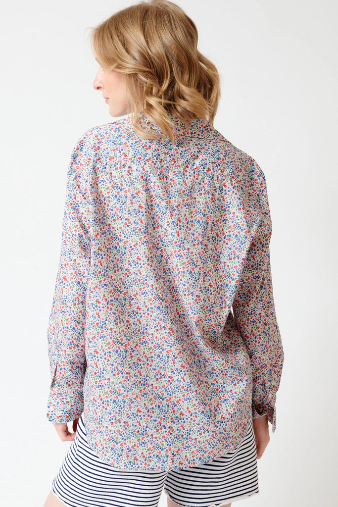 EILEEN Button Up Shirt in Red/Blue Small Flowers