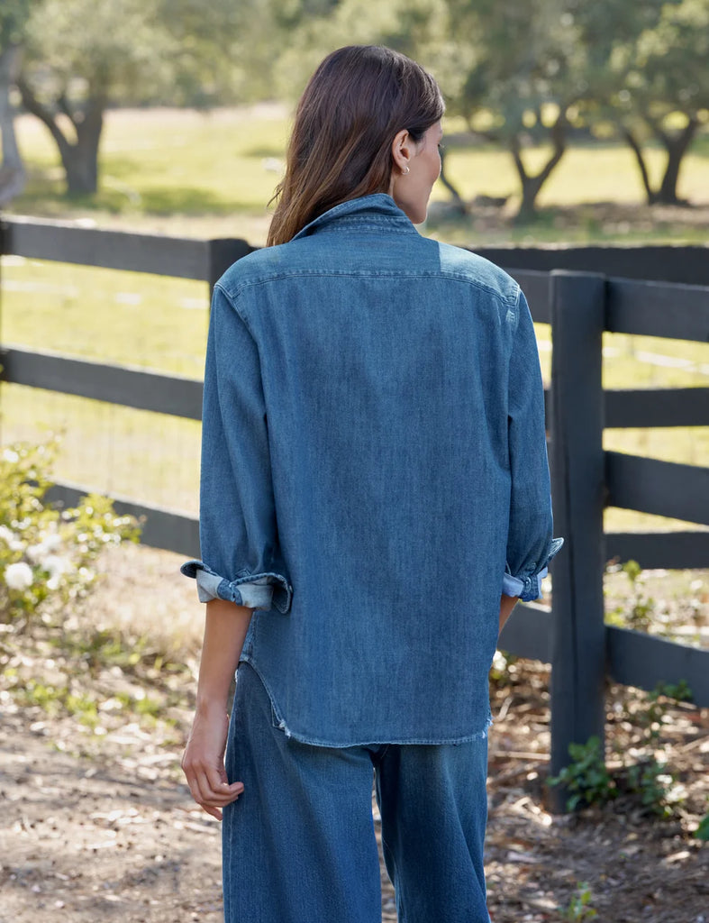 EILEEN Famous Denim Shirt in Distressed Indigo Wash