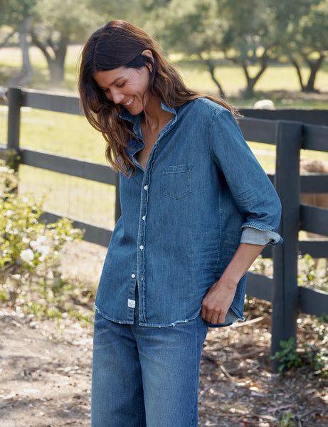EILEEN Famous Denim Shirt in Distressed Indigo Wash