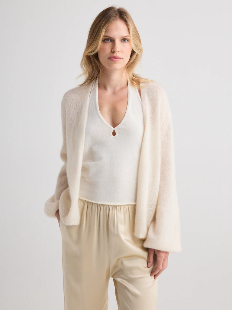 JUNIPER Silk/Cashmere Balloon Sleeve Cardigan in Ivory