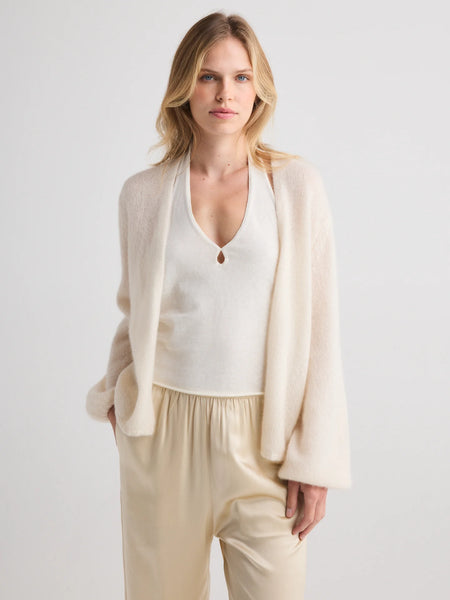 JUNIPER Silk/Cashmere Balloon Sleeve Cardigan in Ivory