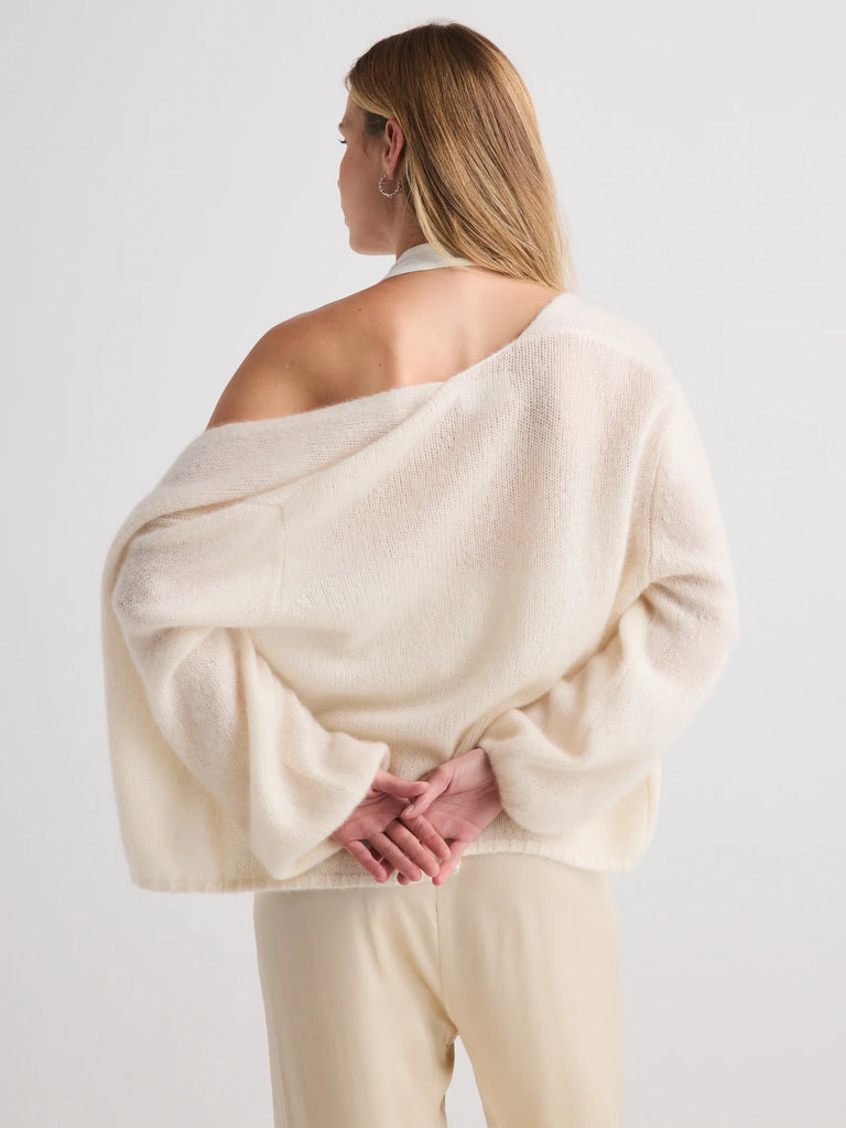 JUNIPER Silk/Cashmere Balloon Sleeve Cardigan in Ivory