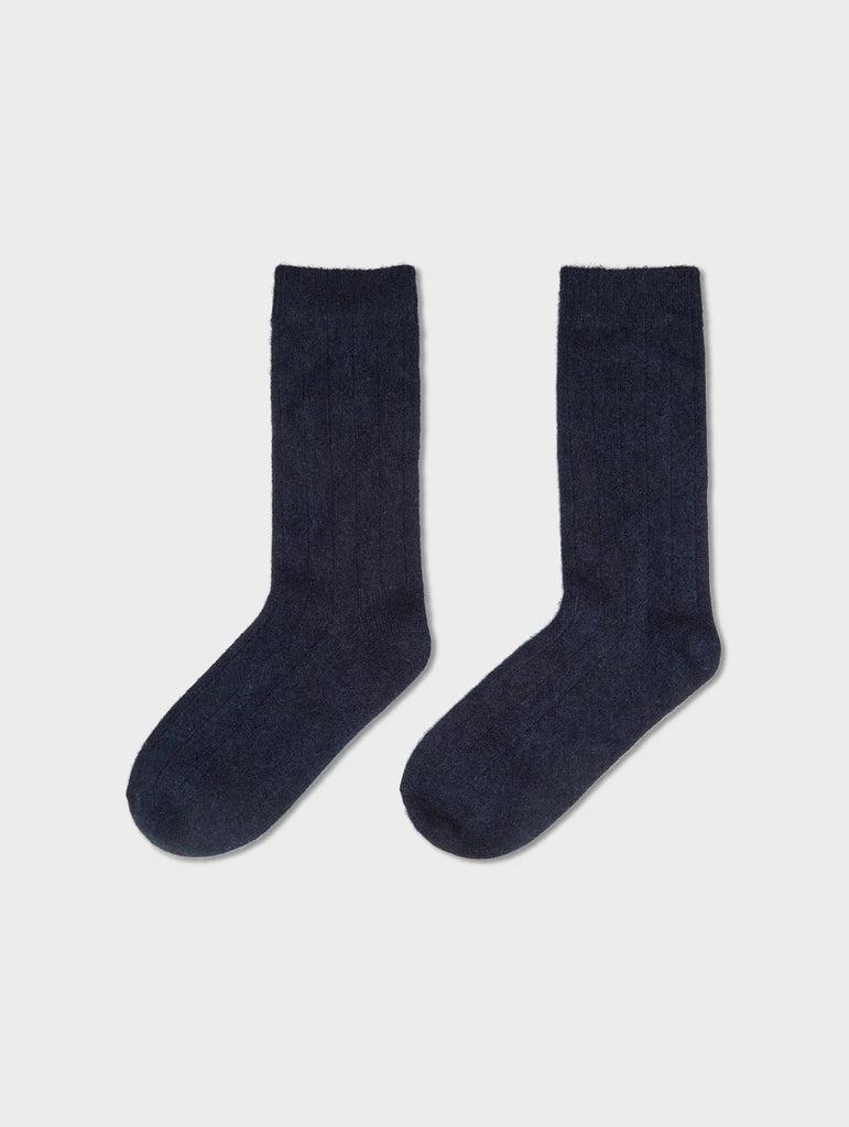 Cashmere Ribbed Socks in Deep Navy