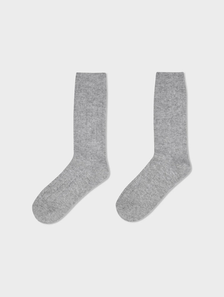 Cashmere Ribbed Socks in Grey Heather