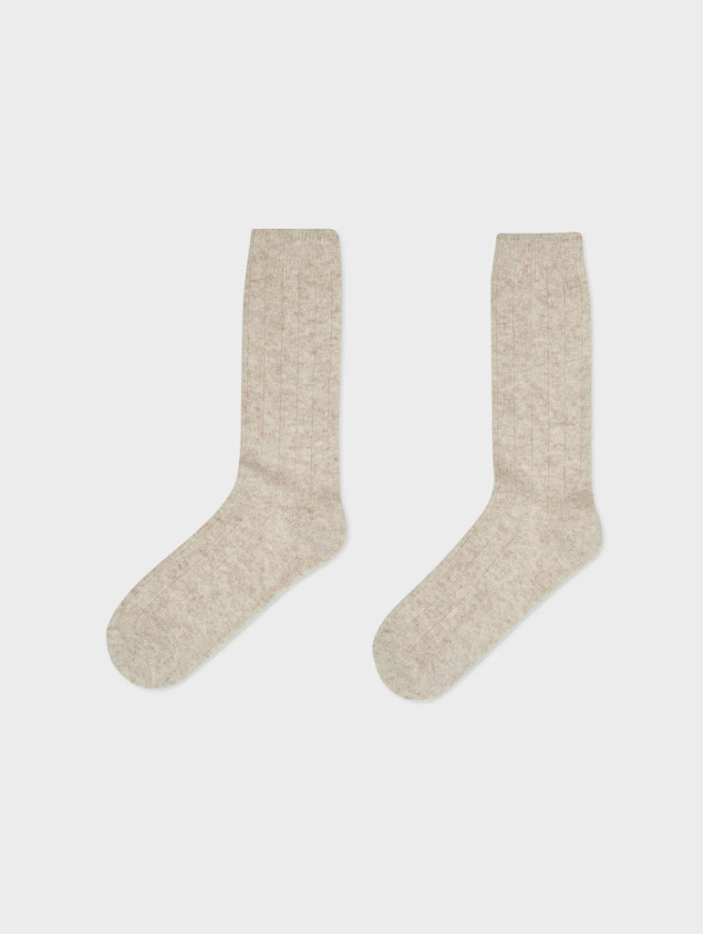 Cashmere Ribbed Socks in Sand Wisp Heather