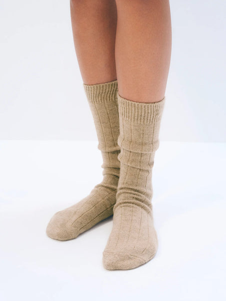 Cashmere Ribbed Socks in Taupe Heather