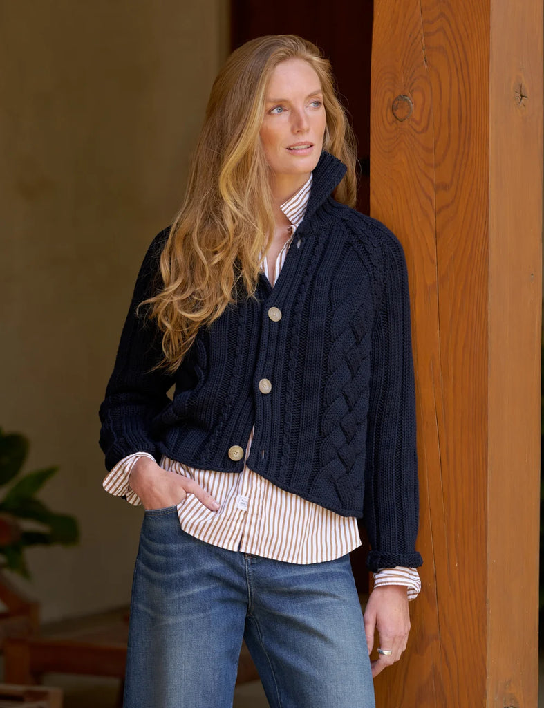 MINI COTSWOLDS Crop Cable Cardigan in Marine
