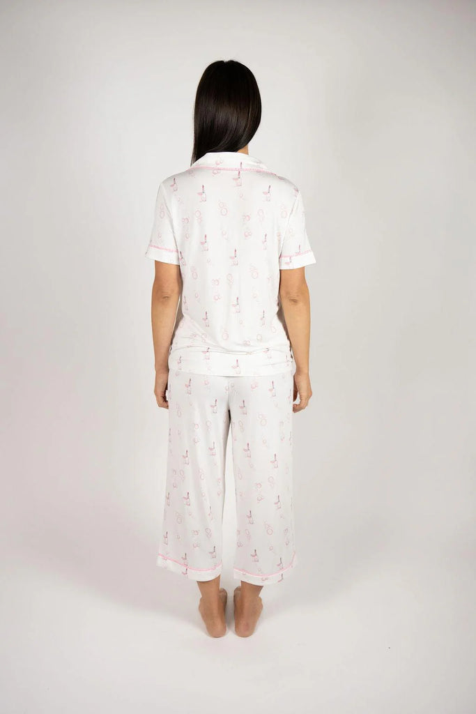 JOLENE Short Sleeve & Crop PJ Set in Rose Bubbles