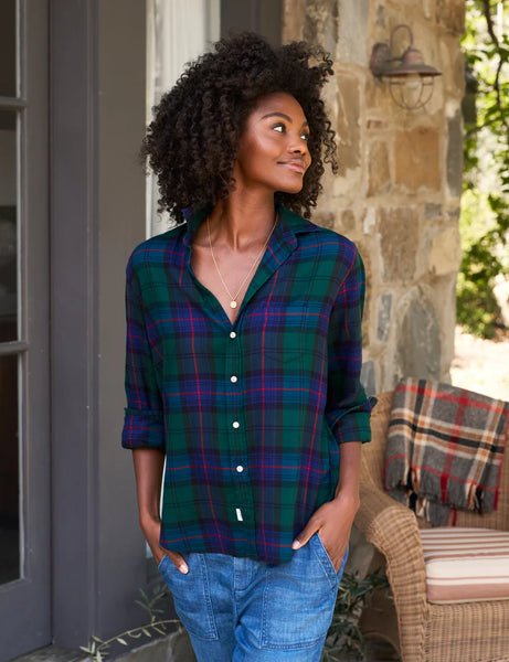 EILEEN Flannel Button Down in Navy/Green/Red Plaid