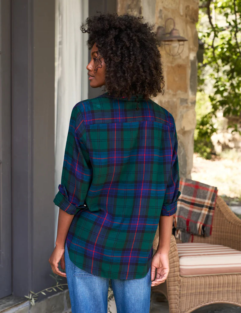 EILEEN Flannel Button Down in Navy/Green/Red Plaid