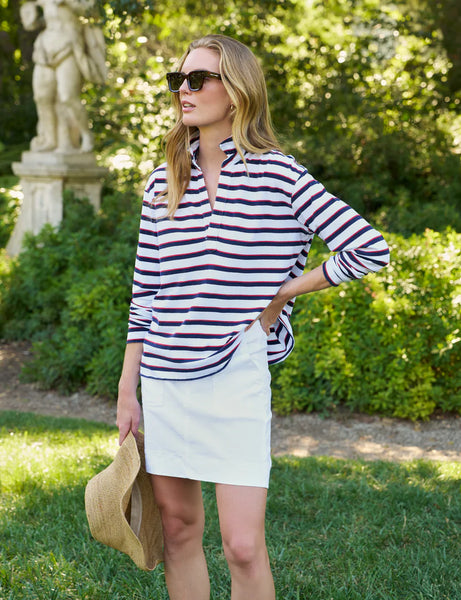 PATRICK Popover Henley in White/Red/Navy French Stripe