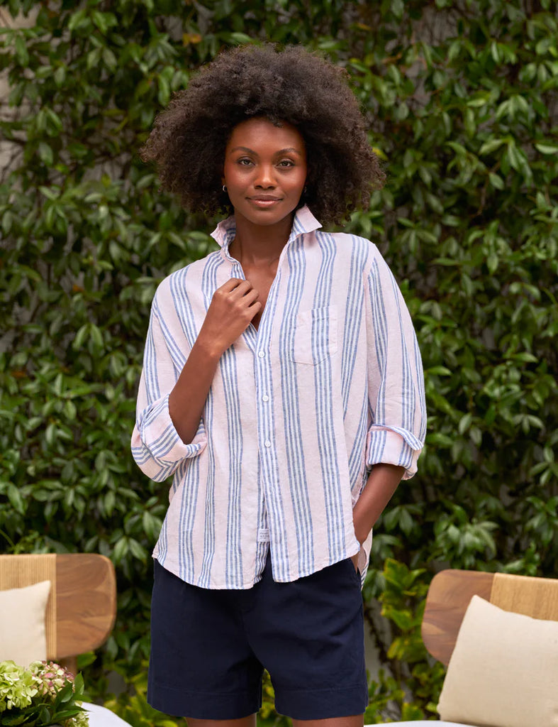 EILEEN Linen Button Down in Blue/Pink Multi Stripe