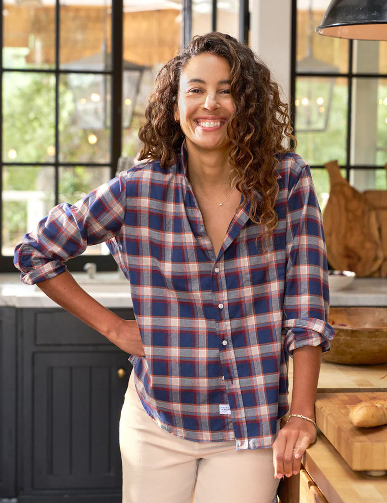 EILEEN Flannel Button Down in Rust, Navy, Red Plaid