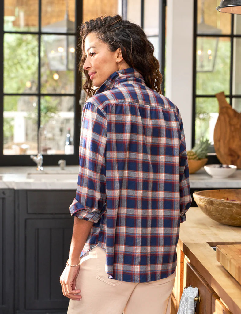 EILEEN Flannel Button Down in Rust, Navy, Red Plaid