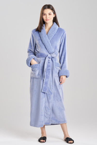 Plush Sherpa Long Robe in Ocean