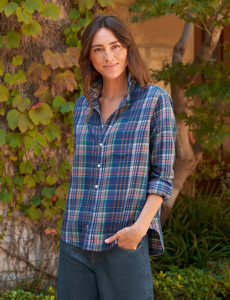 EILEEN Flannel Shirt in Blue/White/Green Plaid