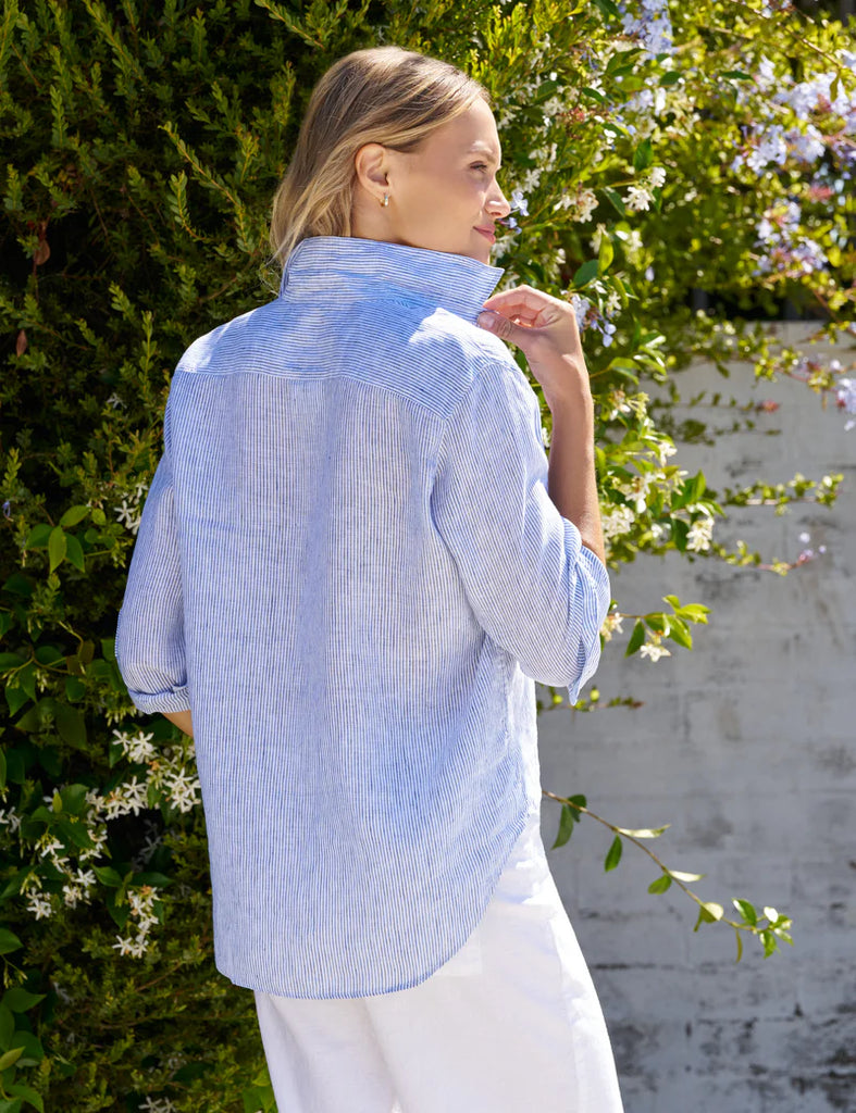 EILEEN Linen Shirt in Thin Blue Stripe