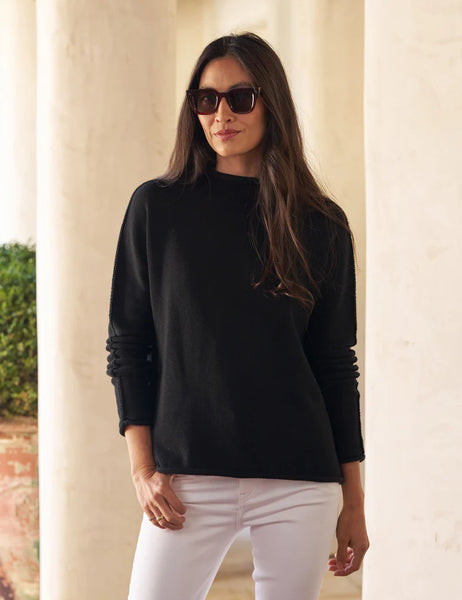 MONTEREY Rolled Neck Cotton Sweater in Black