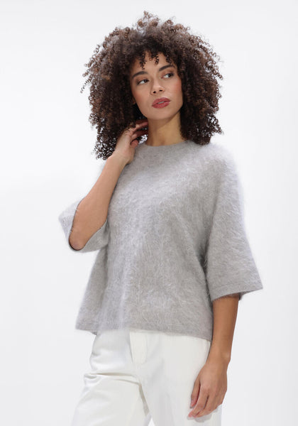 JENNA Brushed Cashmere S/S Sweater in Lt. Heather Grey