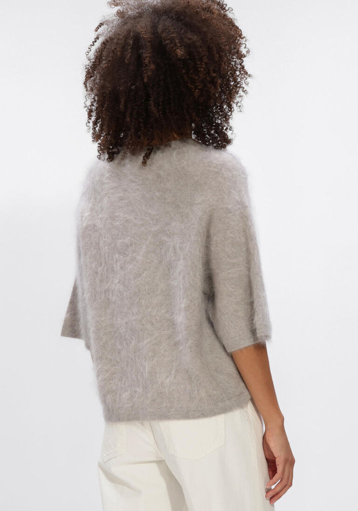 JENNA Brushed Cashmere S/S Sweater in Lt. Heather Grey