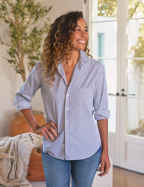 EILEEN SuperLuxe Button Down in White/Navy Stripe