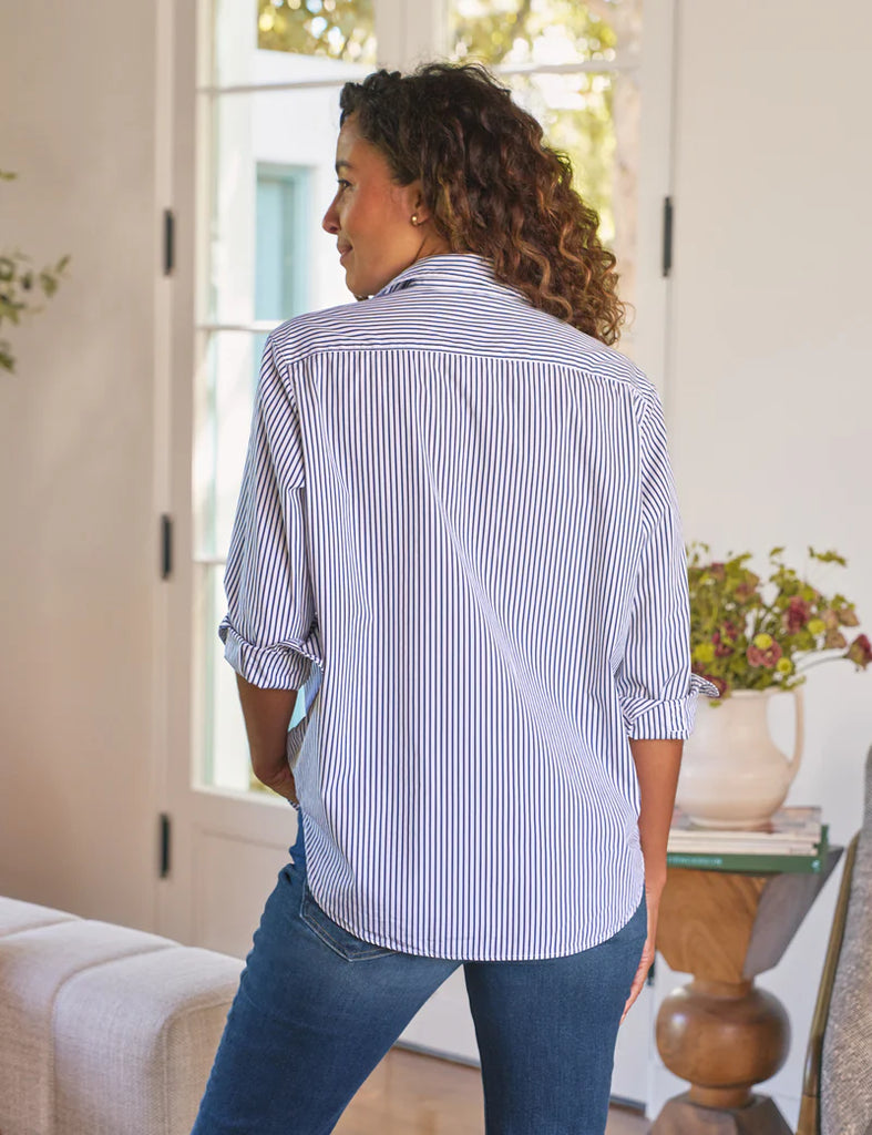 EILEEN SuperLuxe Button Down in White/Navy Stripe