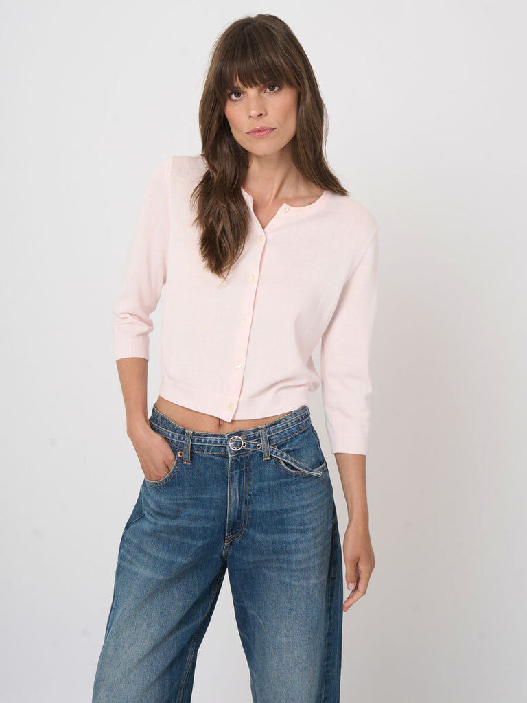 Fine Knit Cropped Cardigan in Gloss