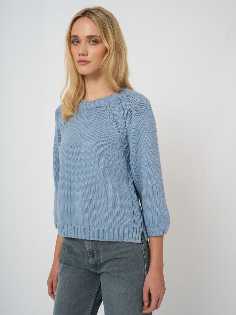 Chunky Knit 3/4 Sleeve Sweater in Denim