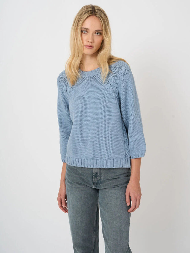 Chunky Knit 3/4 Sleeve Sweater in Denim