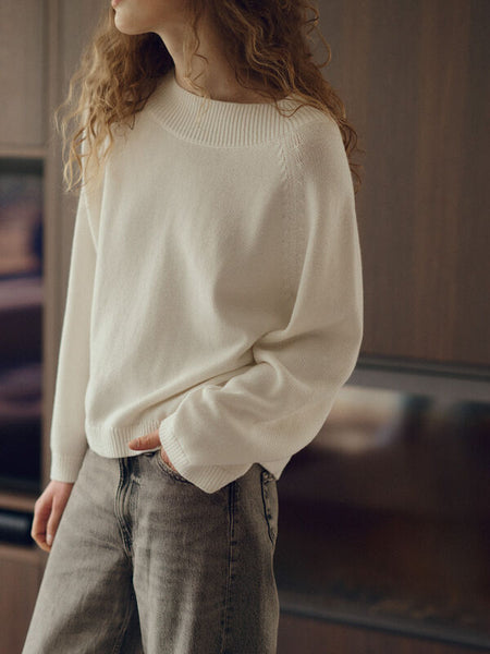 Cotton/Cashmere Crop Boatneck in Cream