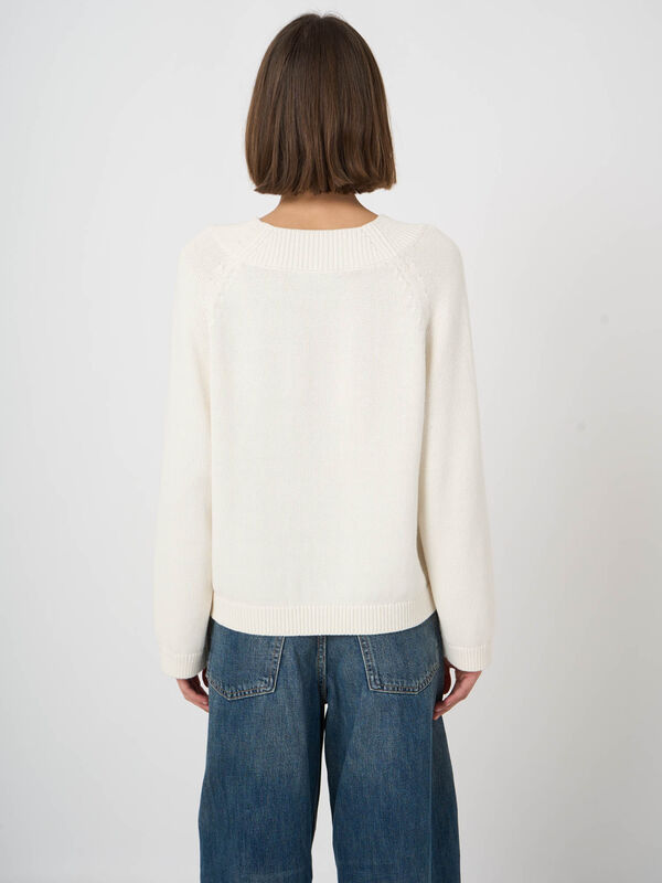 Cotton/Cashmere Crop Boatneck in Cream