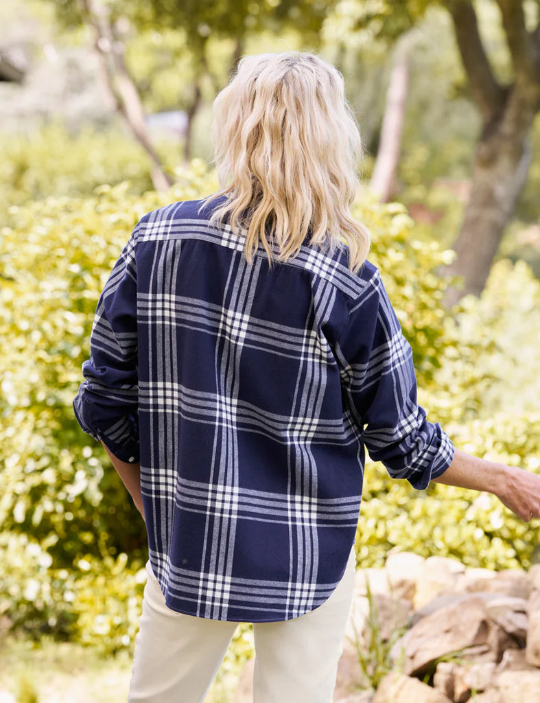 EILEEN Flannel Button Down in Navy/White Plaid