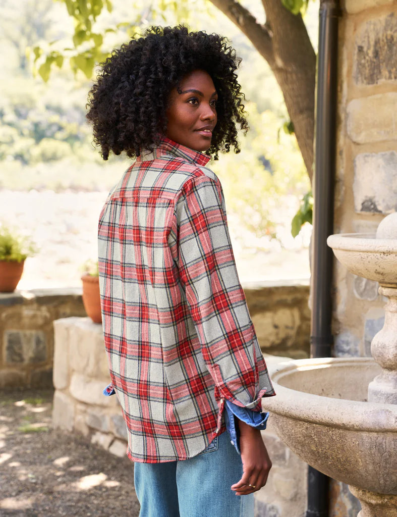 EILEEN Flannel Button Down in Red/Grey Plaid