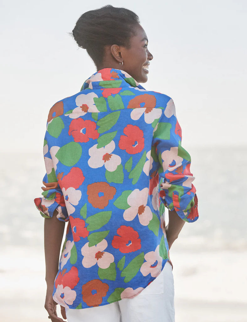 EILEEN Linen Button Down in Bright Blue Floral