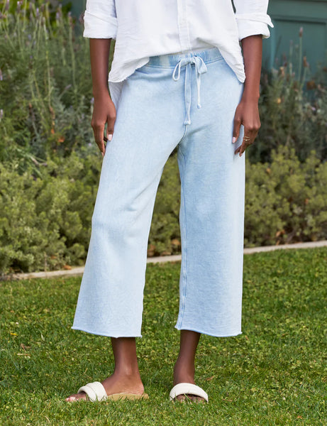 CATHERINE Cropped Wide Leg Sweatpants in Mineral Blue