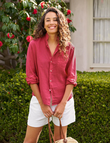 EILEEN Washed Linen Shirt in Hot Pink