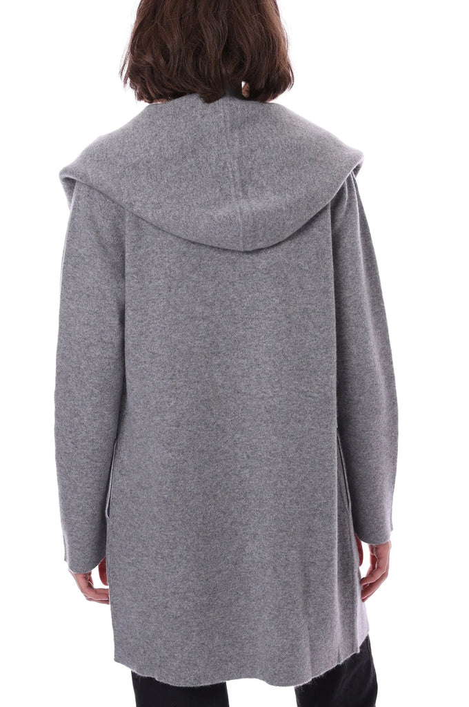 Cashmere/Cotton Reversible Hooded Coatigan in Grey Shadow/Starch