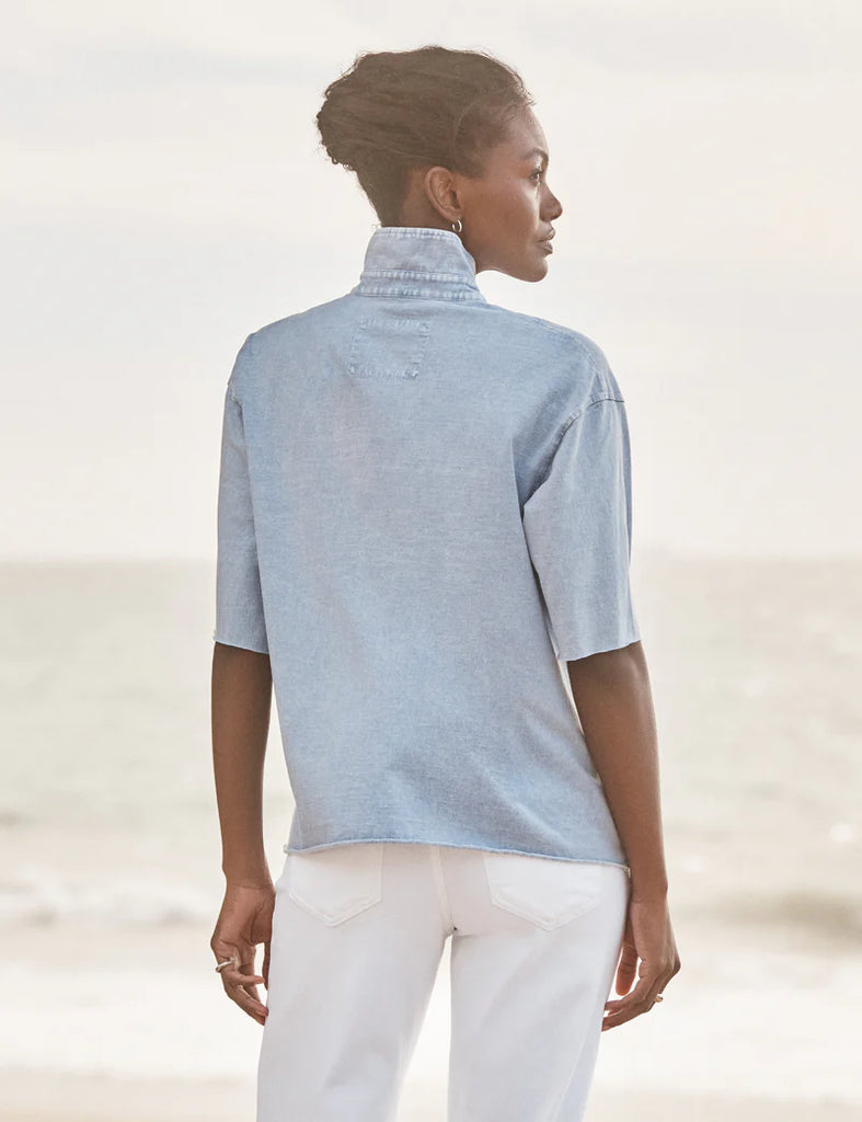 PATTY Half Sleeve Henley in Pool Water Blue