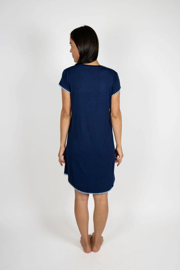 CUTE STITCHING Short Sleeve Night Shirt in Sailor Blue